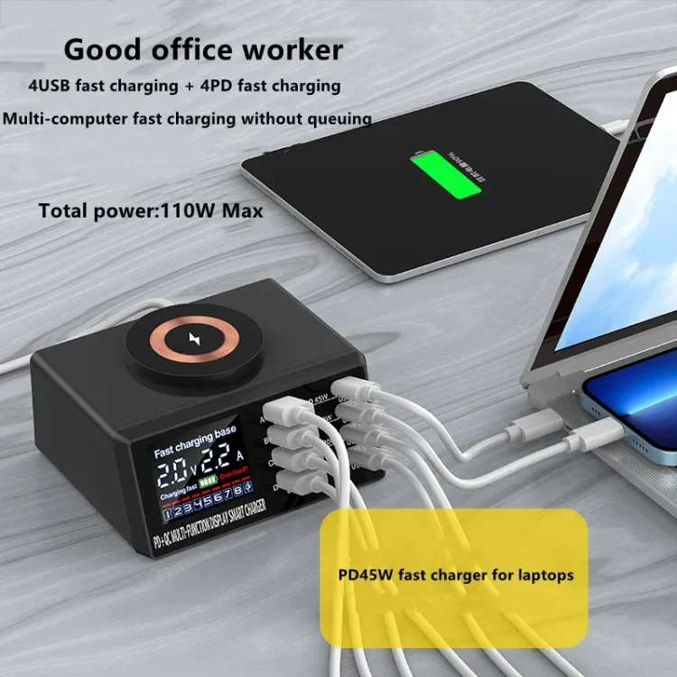 X9M 9-in-1 110W USB+PD Smart Multi-ports QI Magnetic Wireless Charger, Spec: Black US Plug - Image 8