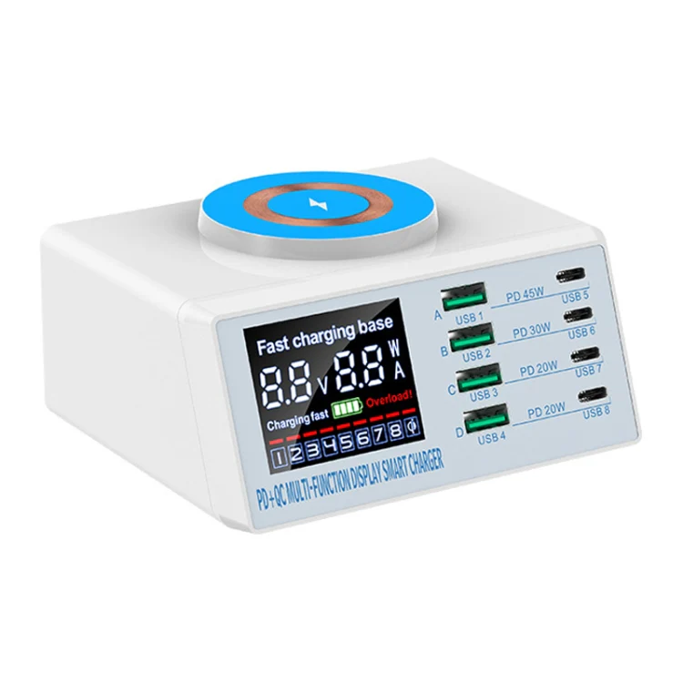 X9M 9-in-1 110W USB+PD Smart Multi-ports QI Magnetic Wireless Charger, Spec: White AU Plug