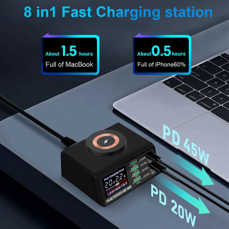 X9M 9-in-1 110W USB+PD Smart Multi-ports QI Magnetic Wireless Charger, Spec: White EU Plug - Image 6