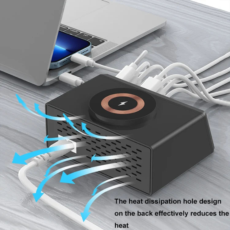 X9M 9-in-1 110W USB+PD Smart Multi-ports QI Magnetic Wireless Charger, Spec: White US Plug - Image 10