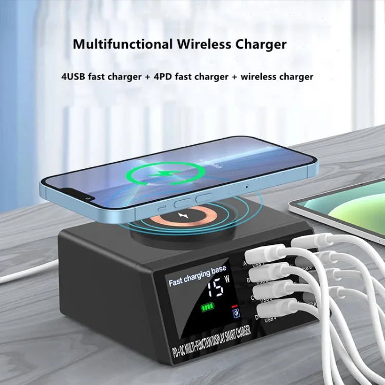 X9M 9-in-1 110W USB+PD Smart Multi-ports QI Magnetic Wireless Charger, Spec: White US Plug - Image 7