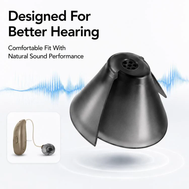 XDcase 10pcs Universal Tulip Design Semi-open RIC Hearing Aid Domes Kit(Transparent Black) - Image 3