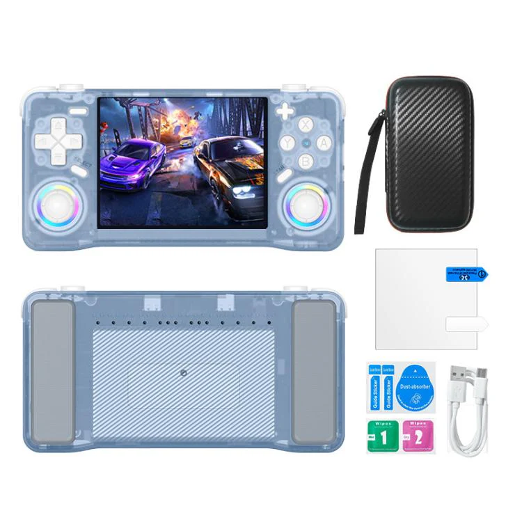 XF35H 3.5-Inch Retro Handheld Game Console With Linux System And RGB Light Pocket Video Game Player 128G(Blue)