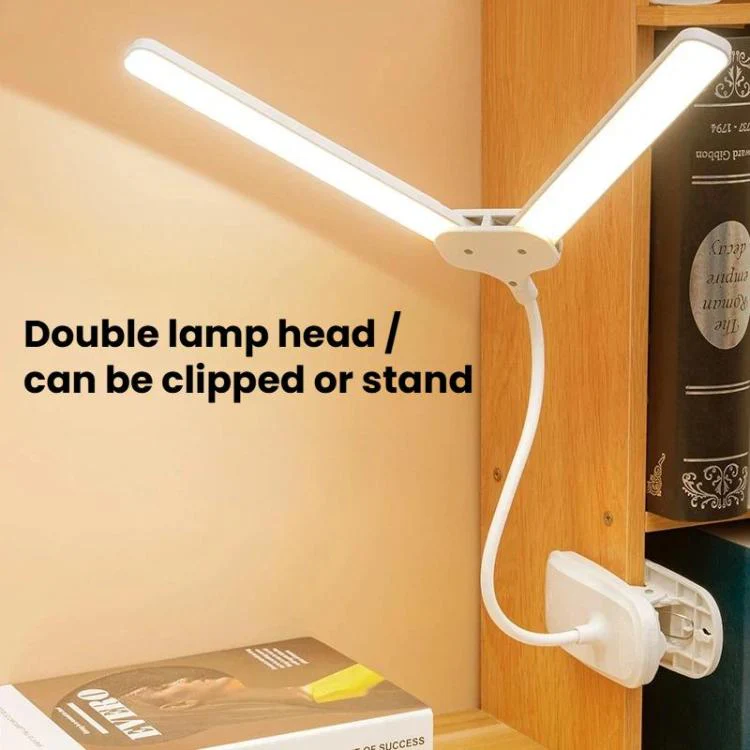 Xiajule Dual-Head Eye-Caring Clip On Lamp, Portable LED Rechargeable Student Reading Lamp, Spec: 800mAh - Image 3