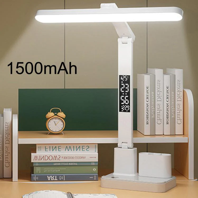 Xiajule Portable LED Desk Lamp With Time Display & Pen Holder, Dimmable Eye-Caring Lamp For Reading Homework, Spec: 1500mAh