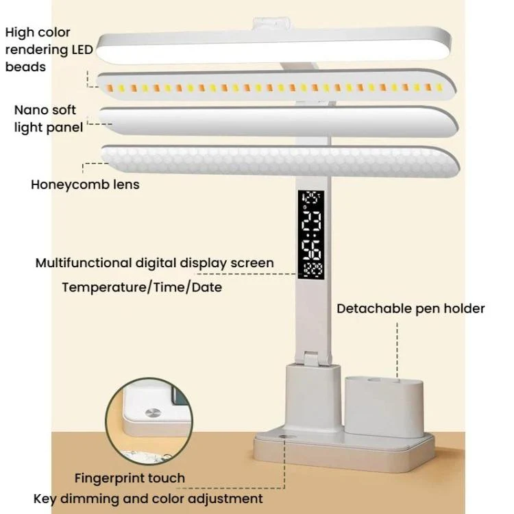 Xiajule Portable LED Desk Lamp With Time Display & Pen Holder, Dimmable Eye-Caring Lamp For Reading Homework, Spec: 1500mAh - Image 12