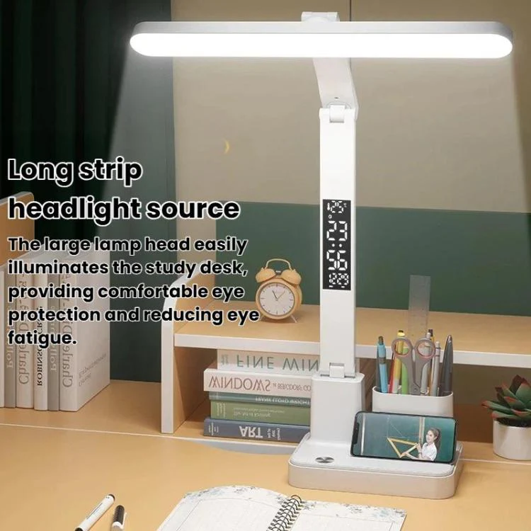 Xiajule Portable LED Desk Lamp With Time Display & Pen Holder, Dimmable Eye-Caring Lamp For Reading Homework, Spec: 1500mAh - Image 2
