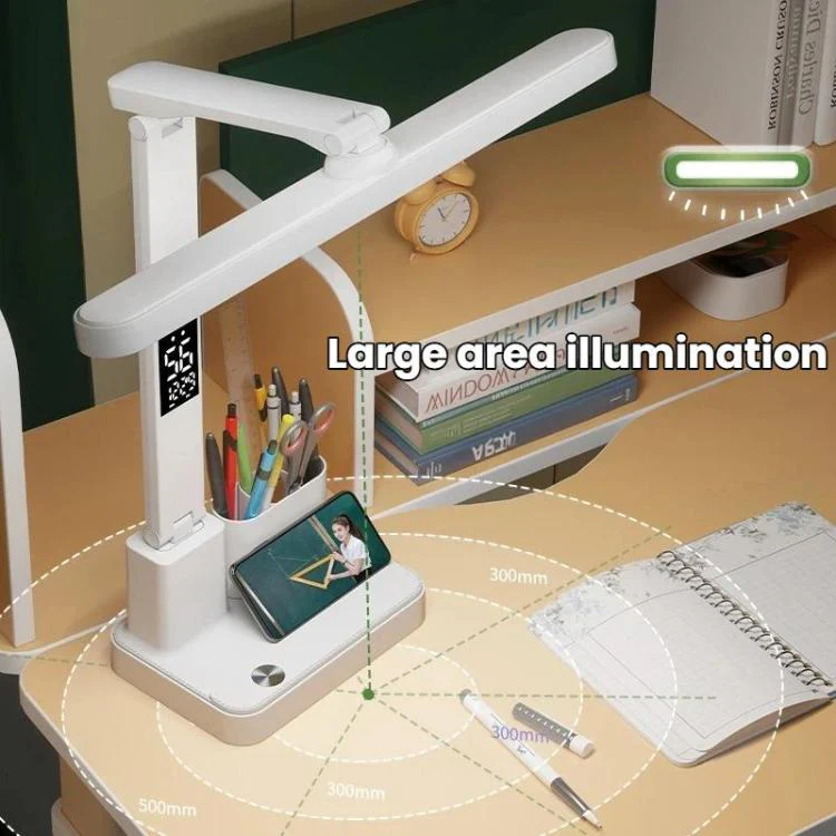 Xiajule Portable LED Desk Lamp With Time Display & Pen Holder, Dimmable Eye-Caring Lamp For Reading Homework, Spec: 1500mAh - Image 3