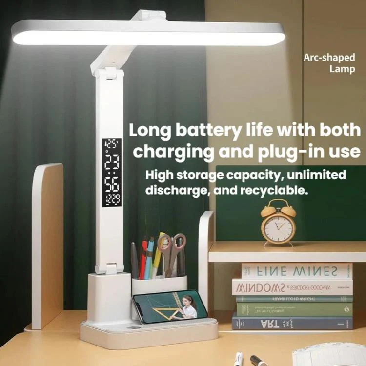 Xiajule Portable LED Desk Lamp With Time Display & Pen Holder, Dimmable Eye-Caring Lamp For Reading Homework, Spec: 1500mAh - Image 4