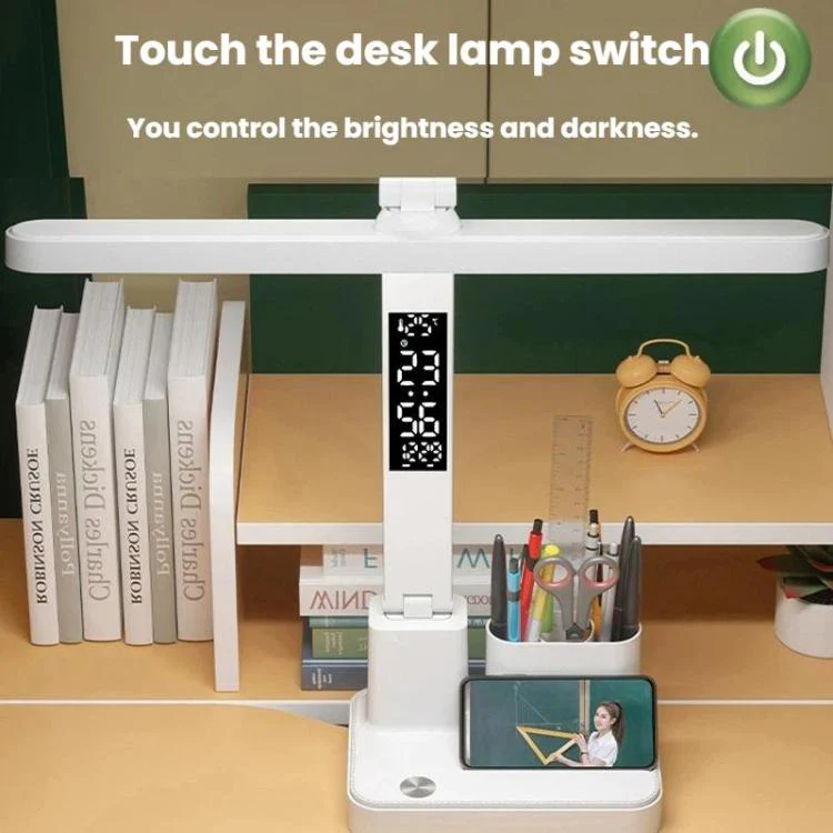 Xiajule Portable LED Desk Lamp With Time Display & Pen Holder, Dimmable Eye-Caring Lamp For Reading Homework, Spec: 1500mAh - Image 5