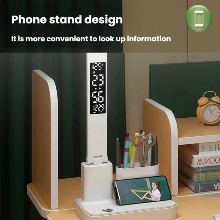 Xiajule Portable LED Desk Lamp With Time Display & Pen Holder, Dimmable Eye-Caring Lamp For Reading Homework, Spec: 1500mAh - Image 6