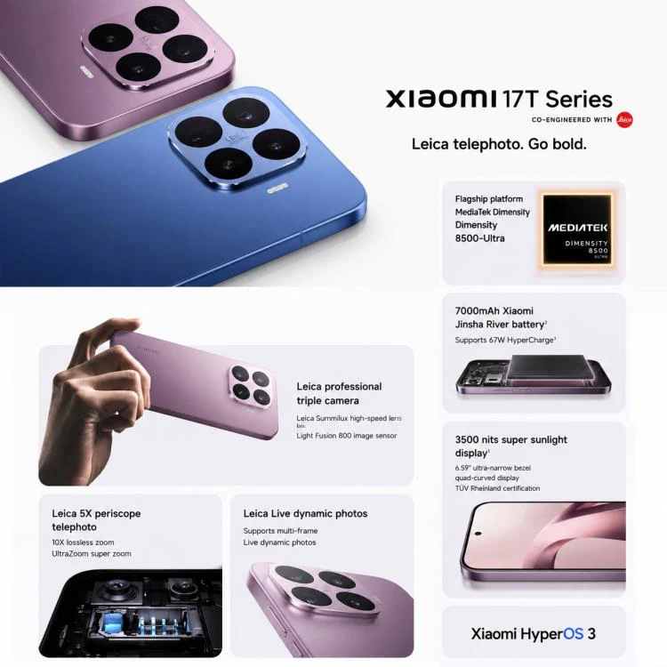 Xiaomi 17T, 12GB+512GB, Screen Fingerprint, 6.59 inch Xiaomi HyperOS 3 Dimensity 8500-Ultra Octa-Core, NFC, Network: 5G (Black) - Image 3