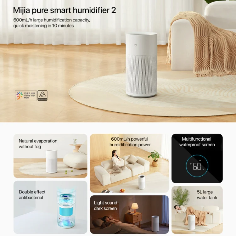 Xiaomi Mijia Pure Smart Fog-Free Humidifier 2, Specification:US Plug(White) - Image 2