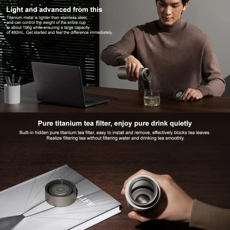 Xiaomi Mijia Ti 2 Pure Titanium Thermos Cup 480mL(Dark Grey) - Image 4