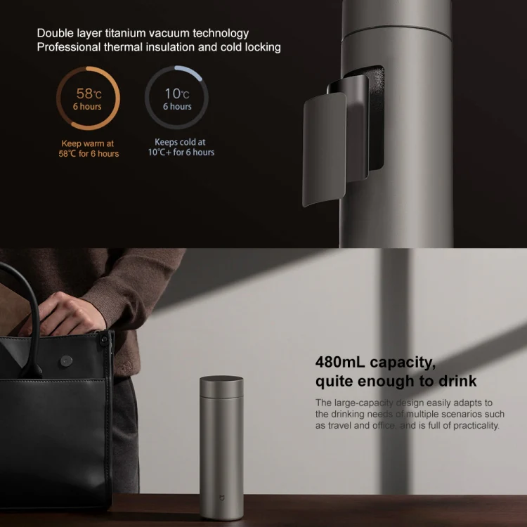 Xiaomi Mijia Ti 2 Pure Titanium Thermos Cup 480mL(Dark Grey) - Image 5
