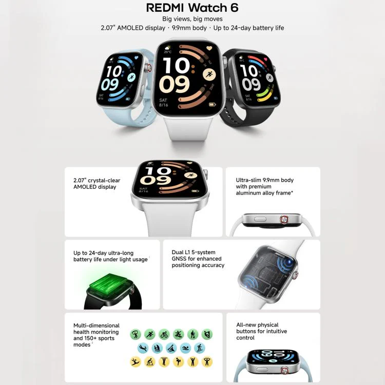 Xiaomi Redmi Watch 6, 2.07 inch AMOLED Screen 5ATM Waterproof, Support Heart Rate / Blood Oxygen Monitor(Silver) - Image 2