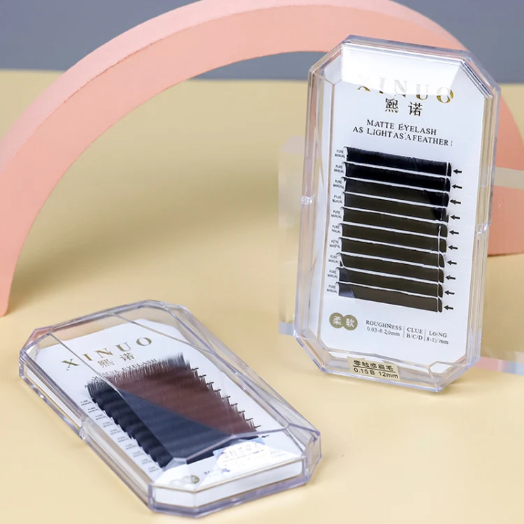 XINUO 10rows /Box Single Flat Hair Eyelash Extensions Double Tip Soft Matte False Eye Liners, Model: 0.15 J Curved(10mm) - Image 2