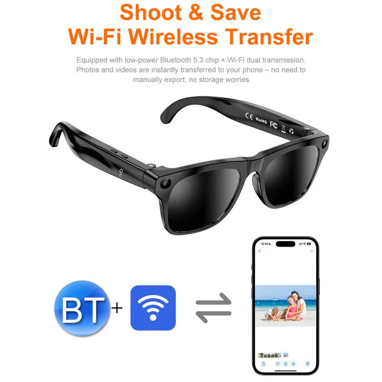 XK One Pro Smart AI Translation Glasses with 8MP HD Camera, Video Recording, WiFi Transmission, Al Smart Voice Assistant(Black Frame+3 Pairs of Lenses) - Image 11