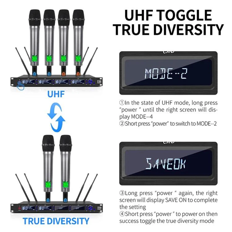 XTUGA M6604S-H Diversity Wireless Microphone System 4 Channel UHF Handheld Microphone - Image 2