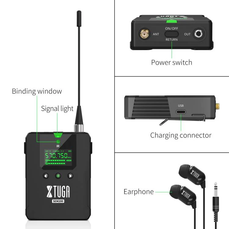 XTUGA SEM200 Wireless Stereo Stage Performance Professional In-ear Monitor System 2 BodyPacks + Transmitter - Image 6