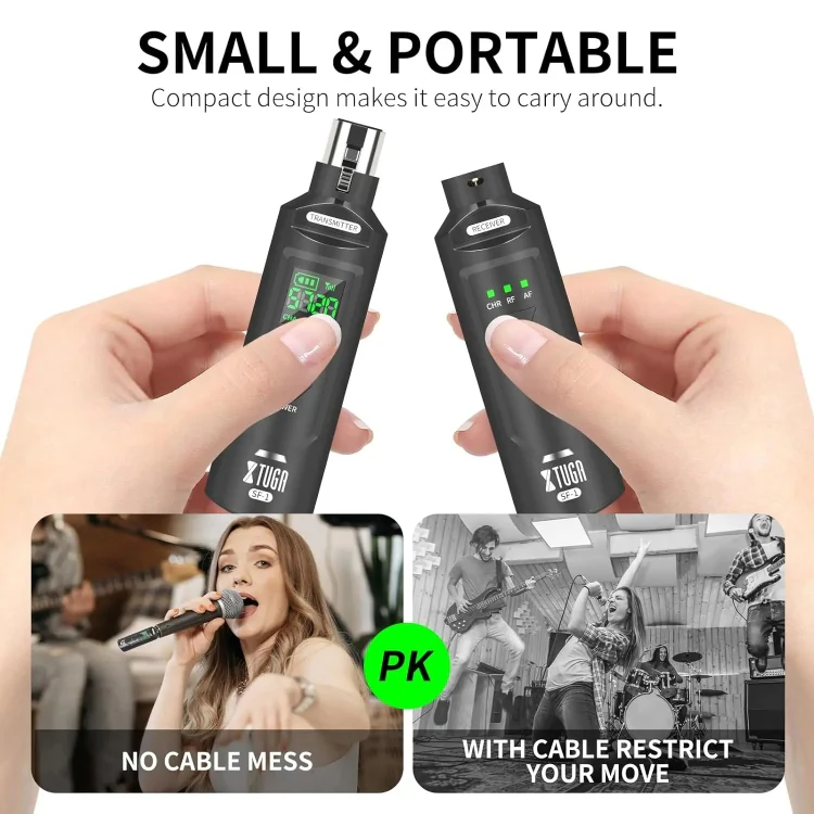 XTUGA SF-1 Wireless XLR Transmitter & Receiver UHF Wireless Adapter for Wired Mic / Guitar(Black) - Image 7