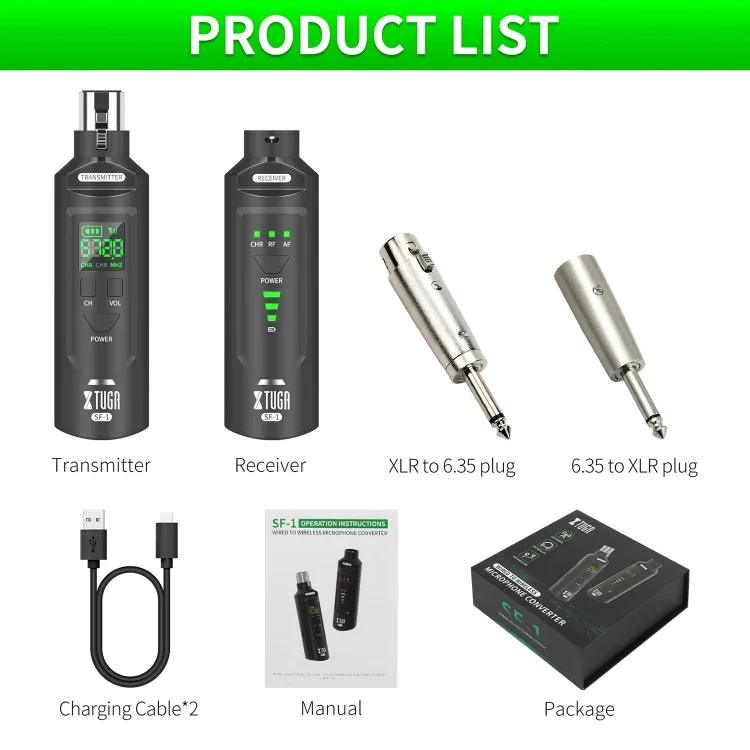 XTUGA SF-1 Wireless XLR Transmitter & Receiver UHF Wireless Adapter for Wired Mic / Guitar(Black) - Image 9
