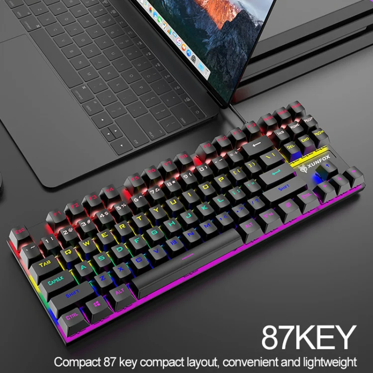XUNFOX K80 87 Keys Wired Gaming Mechanical Illuminated Keyboard, Cable Length:1.5m(White Blue) - Image 6