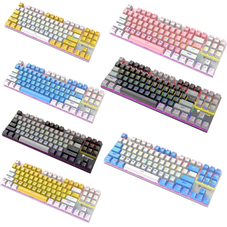 XUNFOX K80 87 Keys Wired Gaming Mechanical Illuminated Keyboard, Cable Length:1.5m(Yellow White) - Image 2