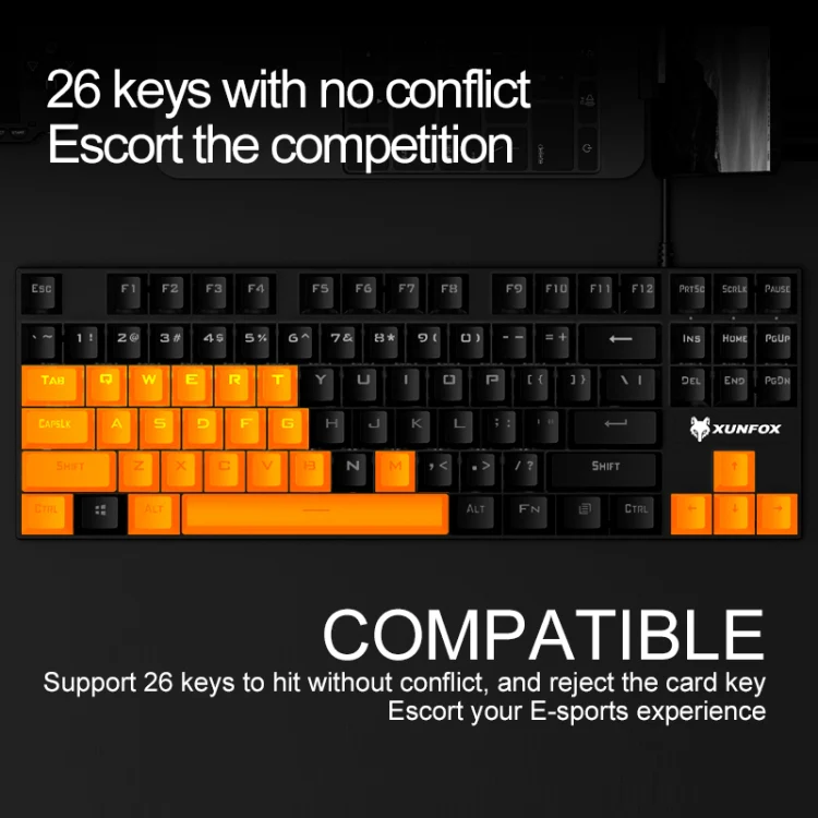 XUNFOX K80 87 Keys Wired Gaming Mechanical Illuminated Keyboard, Cable Length:1.5m(Yellow White) - Image 4