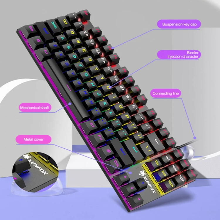 XUNFOX K80 87 Keys Wired Gaming Mechanical Illuminated Keyboard, Cable Length:1.5m(Yellow White) - Image 5