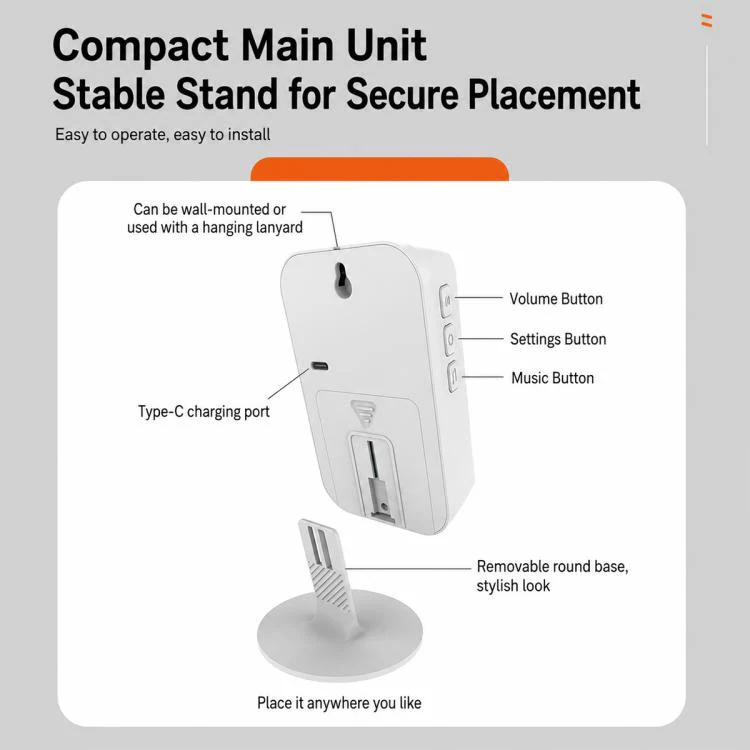 XY-501 Rechargeable Magnetic Sensor Split Welcome Doorbell(1 For 1 White) - Image 10