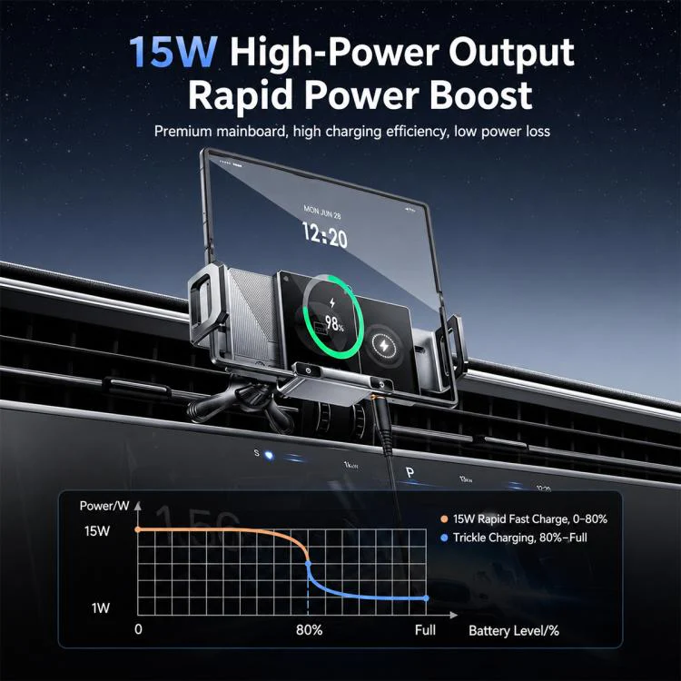 Y10 Car Adjustable Coil 15W Wireless Charger Rotating Navigation Bracket(Black) - Image 6