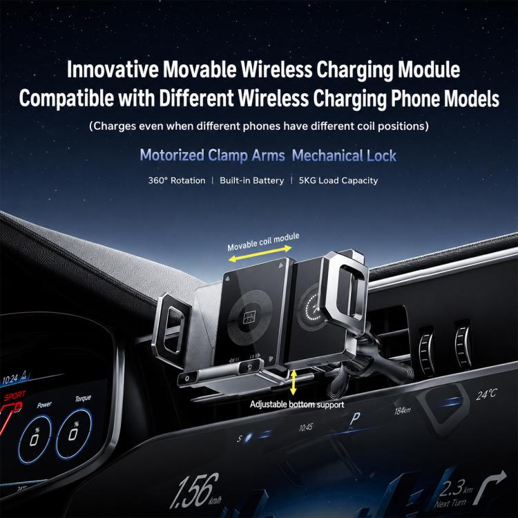 Y10 Car Adjustable Coil 15W Wireless Charger Rotating Navigation Bracket(Silver) - Image 3