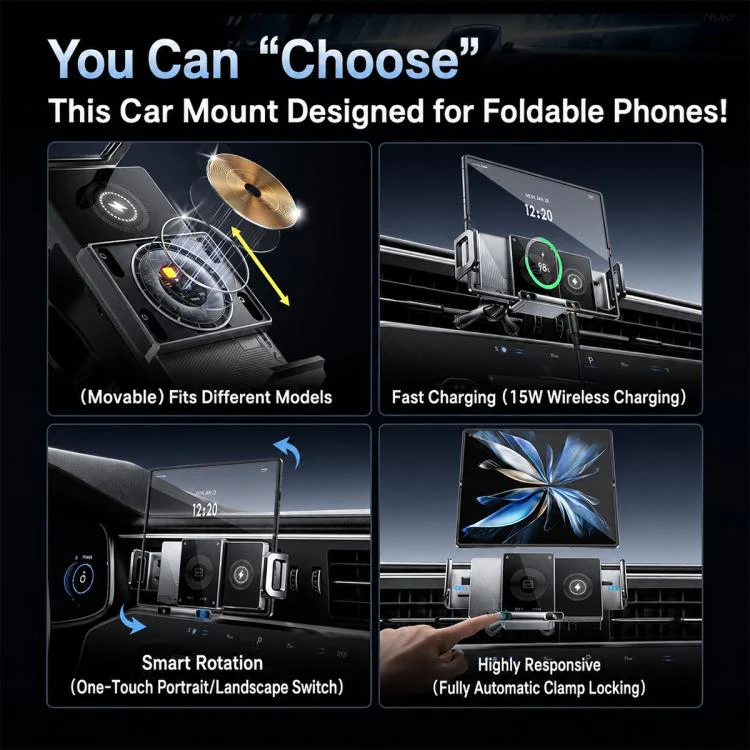 Y10 Car Adjustable Coil 15W Wireless Charger Rotating Navigation Bracket(Silver) - Image 4
