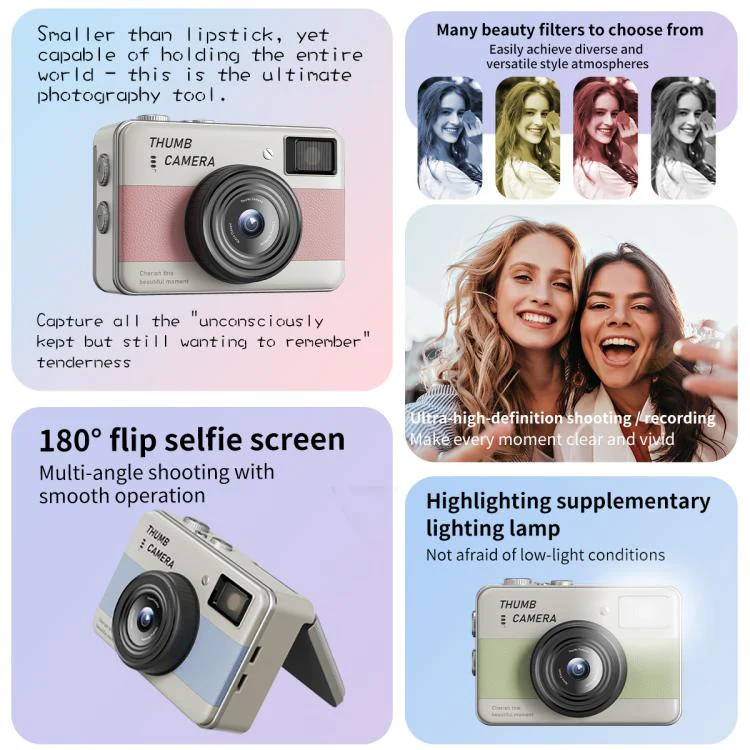 Y11 Macaron Dual-Color CCD 16X Zoom Mini Digital Camera for Kids with 180 Degree Flip Selfie Screen(Coastal Blue) - Image 6