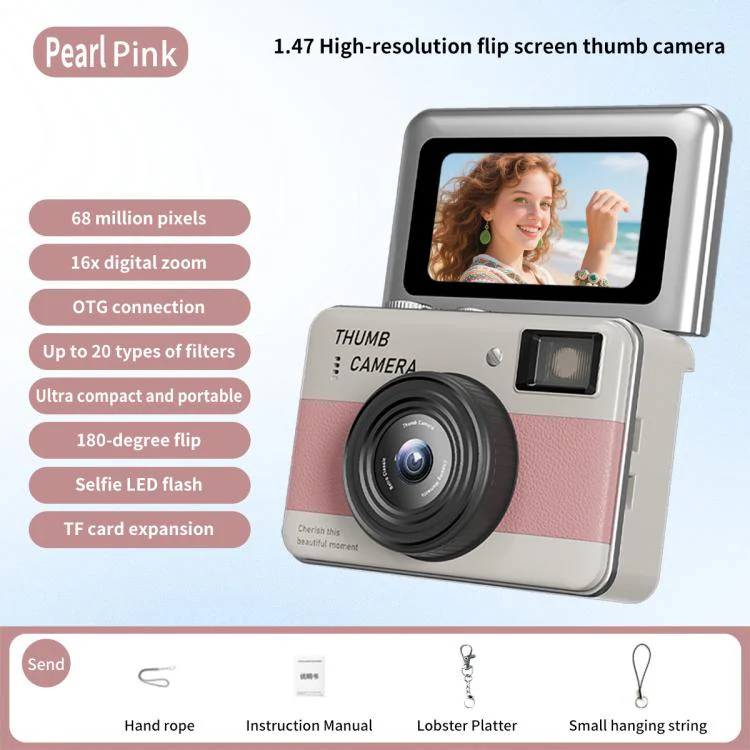 Y11 Macaron Dual-Color CCD 16X Zoom Mini Digital Camera for Kids with 180 Degree Flip Selfie Screen(Pearl Pink) - Image 2