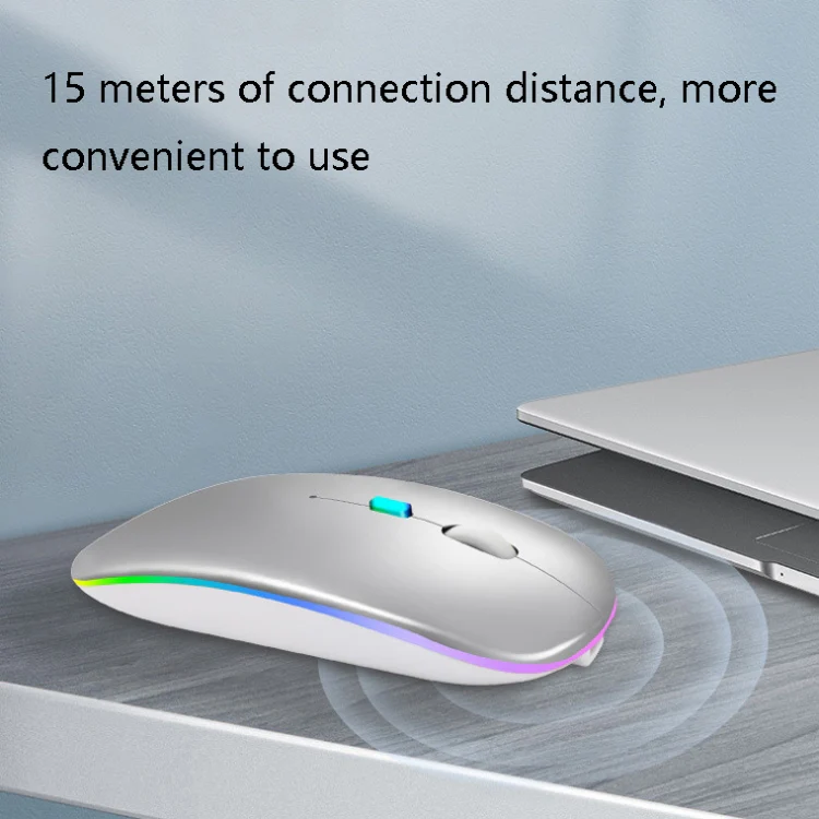 Y20 4 Keys Colorful Glow Charging Mute Mouse Notebook Game Wireless Mouse, Colour: 2.4G + Bluetooth (Silver) - Image 3