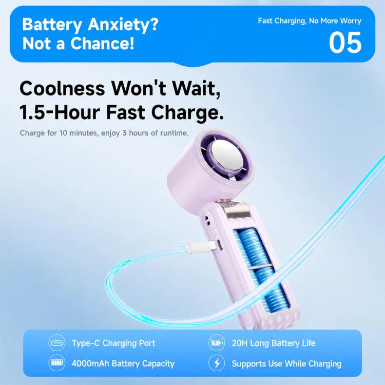 Y29 High Speed Cooling Folding Handheld Fan with Digital Display(Purple) - Image 11