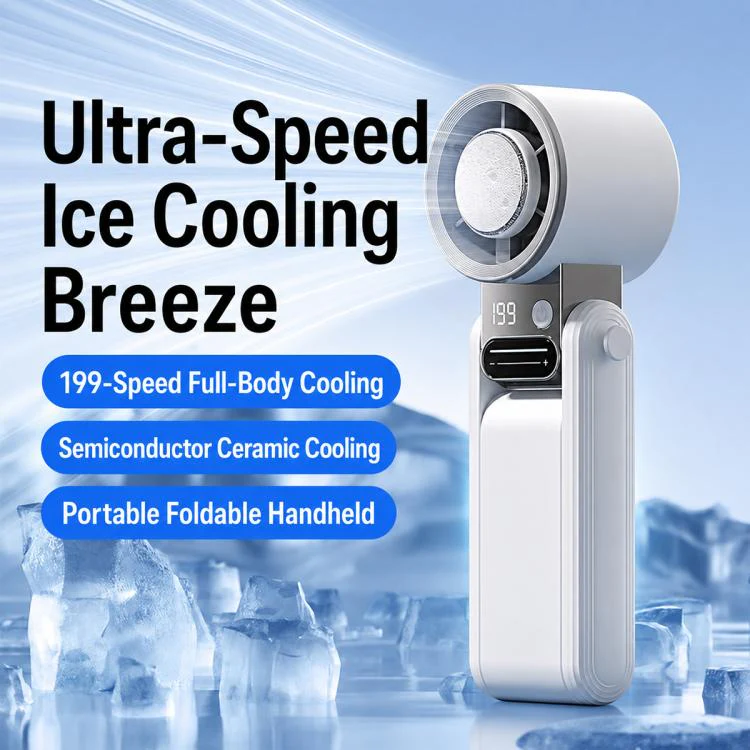 Y38 199-Level Smart Digital Display Sliding Adjustment Mini Tri-Fold Handheld Cooling Fan(White) - Image 4