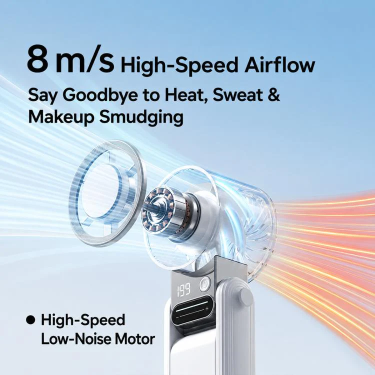 Y38 199-Level Smart Digital Display Sliding Adjustment Mini Tri-Fold Handheld Cooling Fan(White) - Image 6