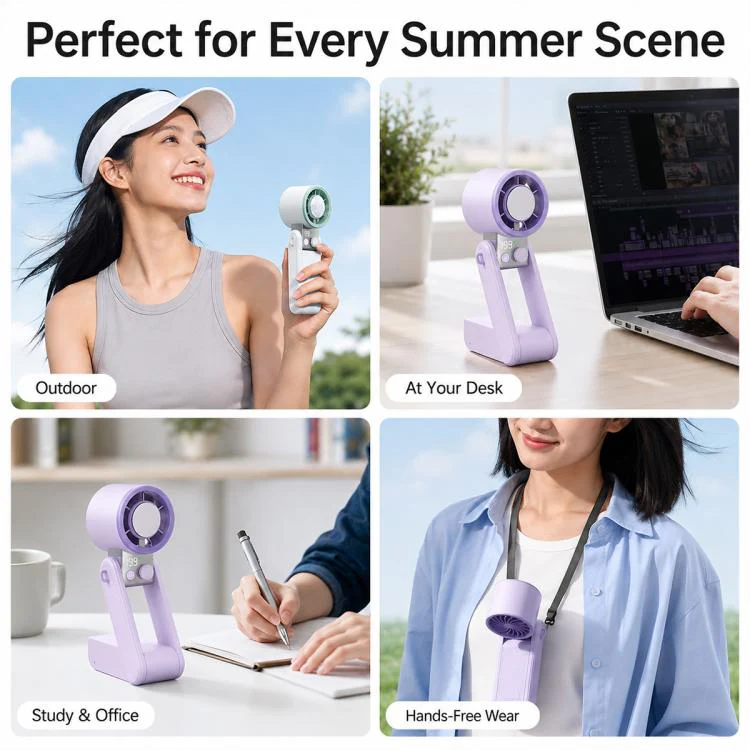 Y39 199-Level Smart Digital Display Knob Adjustable Mini Tri-Fold Handheld Cooling Fan(Green White) - Image 11