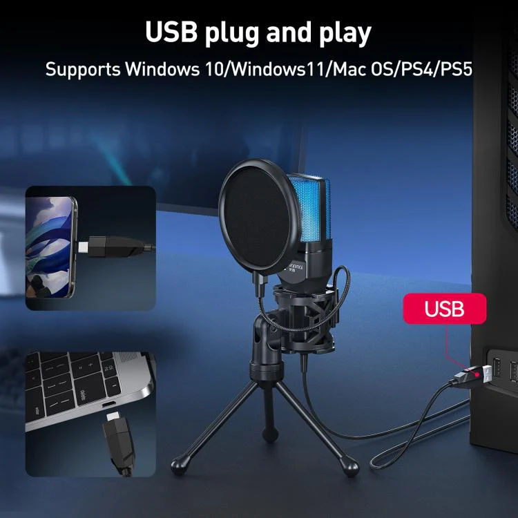 Yanmai SF-777R RGB Light Desktop Noise Reduction Microphone with Anti-spray Net - Image 5