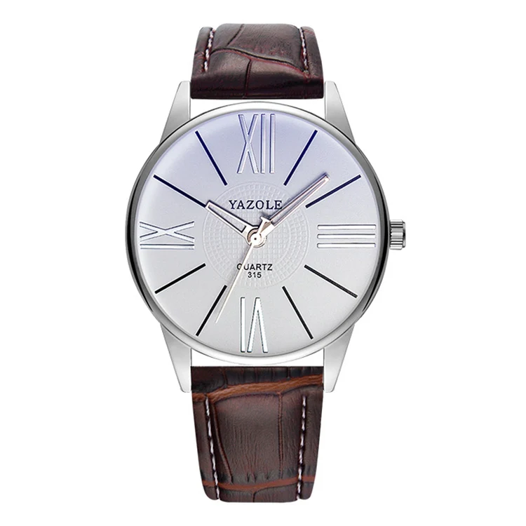 YAZOLE 315 Simple Large Dial Waterproof Sports Quartz Watch(White+Brown)