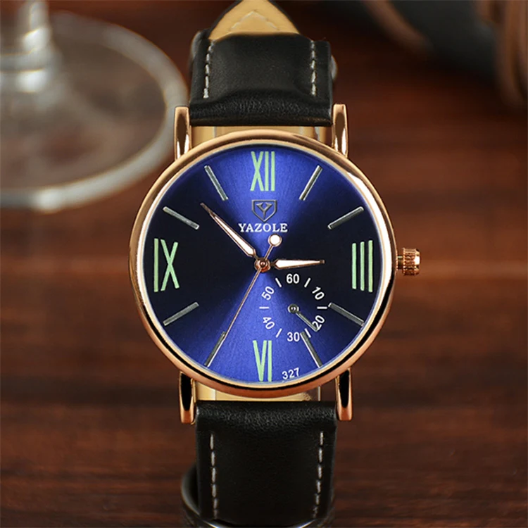 YAZOLE 327 Leather Strap Waterproof Luminous Ladies Watch(Blue+Black) - Image 2