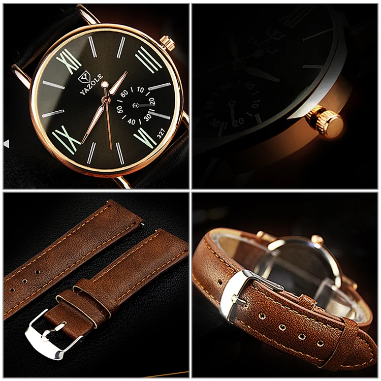 YAZOLE 327 Leather Strap Waterproof Luminous Ladies Watch(Blue+Brown) - Image 6