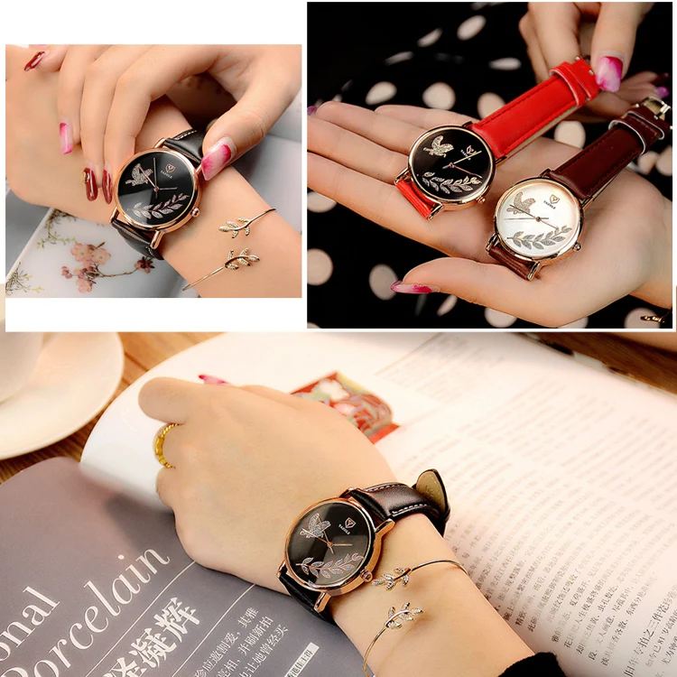 YAZOLE 360 Leather Band Dove of Peace Diamond Lady Watch(White+White) - Image 7