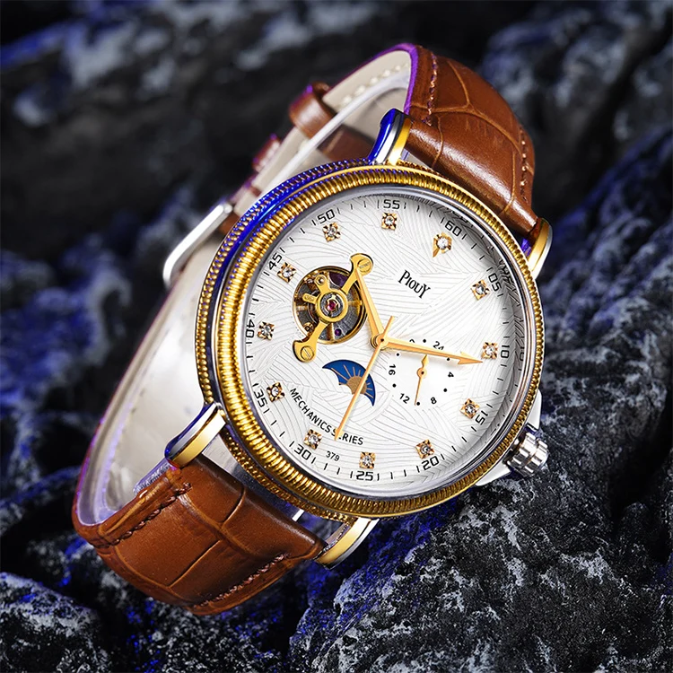 YAZOLE 379 Leather Band Large Dial Tourbillon Mechanical Watch(White+Brown) - Image 2
