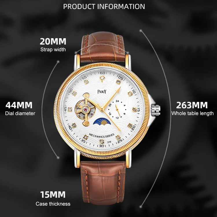 YAZOLE 379 Leather Band Large Dial Tourbillon Mechanical Watch(White+Brown) - Image 6