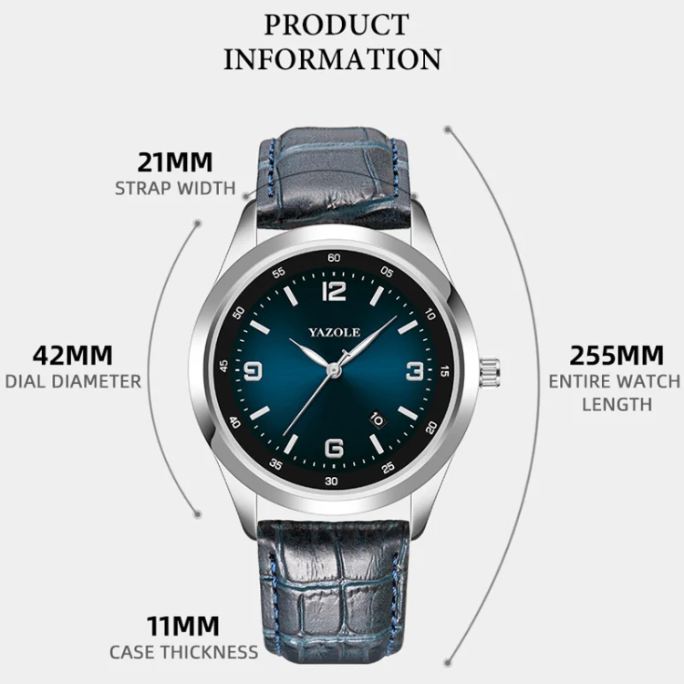 YAZOLE 552 Luminous Pointer Calendar Waterproof Quartz Watch(Number+Blue+Black) - Image 2