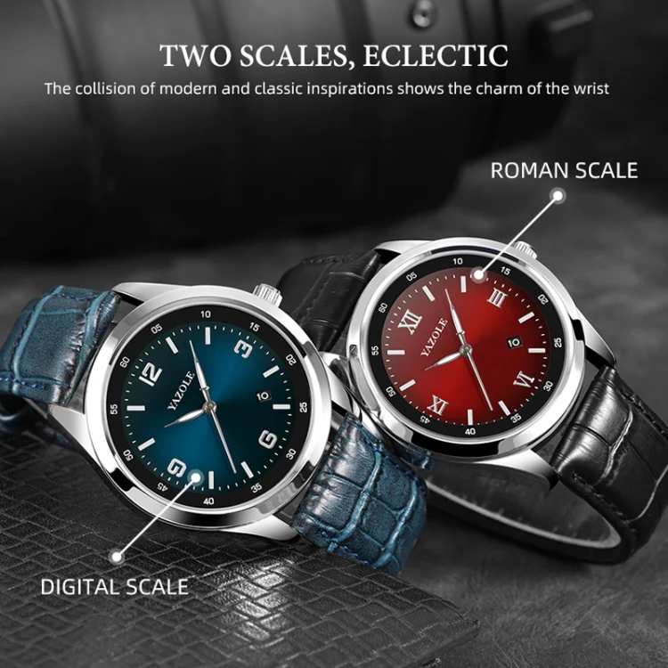 YAZOLE 552 Luminous Pointer Calendar Waterproof Quartz Watch(Number+Blue+Black) - Image 3